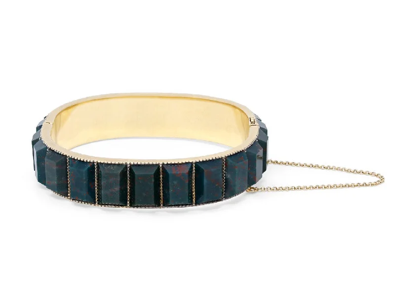 Bangles with aquamarine stones for sea hues -Bloodstone Bangle Bracelet in 18K Gold, by Sylva & Cie