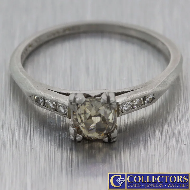 Women’s titanium rings with sleek modern designs -1930's Antique Art Deco .50ctw Champagne Diamond Platinum Engagement Ring G8