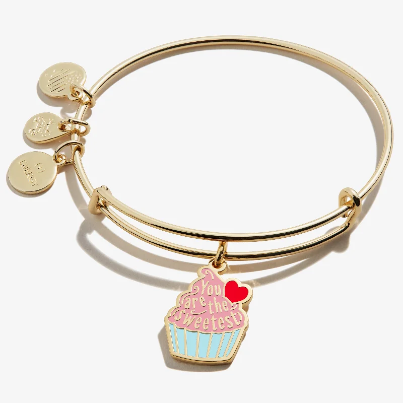 Bracelets with opal gems for iridescent glow -'You are the Sweetest' Cupcake Charm Bangle Bracelet