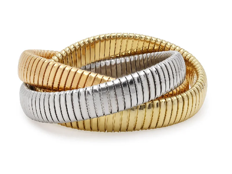 Bangles with raw sapphire for rugged chic -Sidney Garber Tri Gold Rolling Bracelet in 18K Gold, 12 mm