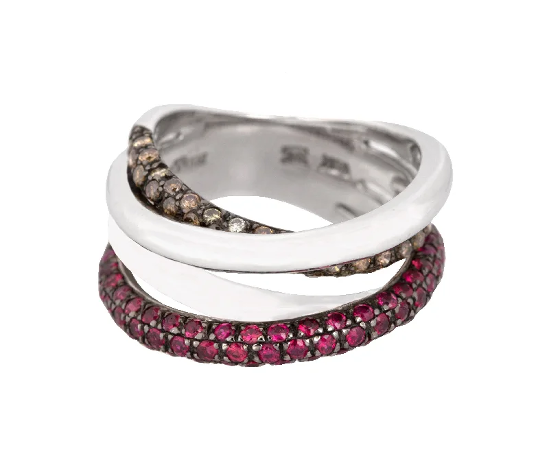 Women’s rings with tiger eye band warmth -LeVian 14K White Gold Pink Sapphire Chocolate Diamond Multi-Band Cocktail Ring