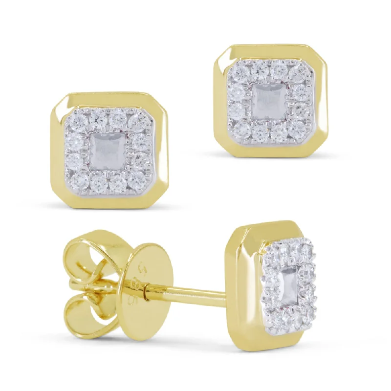 Heavy Duty Stud Earrings for Durability -18" 0.17Ct White Topaz Stud Earrings In 14K Yellow Gold