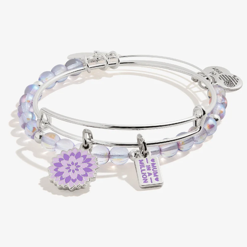 Bracelets with garnet stones for deep red -'Mum in a Million' Purple Flower Duo Charm Bangle, Set of 2