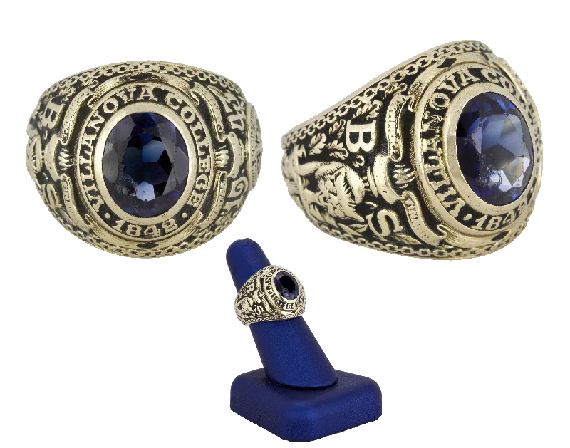 Women’s rings with bold agate for earth -Vintage 1943 Solid 10K Yellow Gold Villanova College BS Class Ring 24.4gr