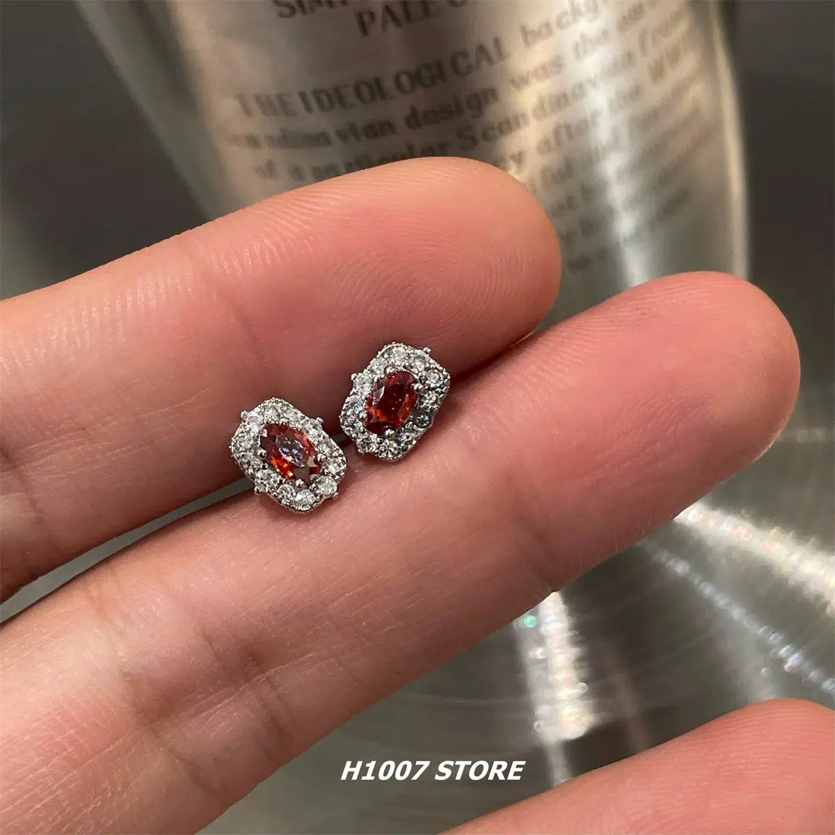 Triangular Stud Earrings for Edge -Diamond Ruby Stud Earrings