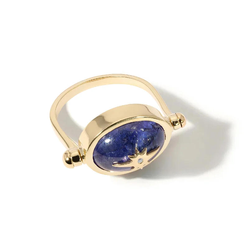 Women’s rings with vintage claw prong settings -10K Gold Spinning Tanzanite "Star" Ring with Diamond