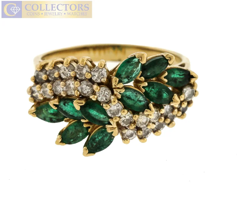 Women’s stretch rings for adjustable comfort fit -Vintage Estate 14K Yellow Gold 1.91ctw Emerald Diamond Cocktail Cluster Ring