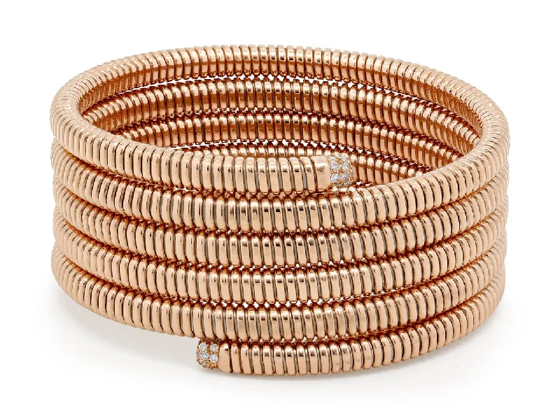 Bracelets with wave engravings for ocean vibes -Tubogas Five Row Wrap Diamond Bracelet in 18K Rose Gold, by Beladora