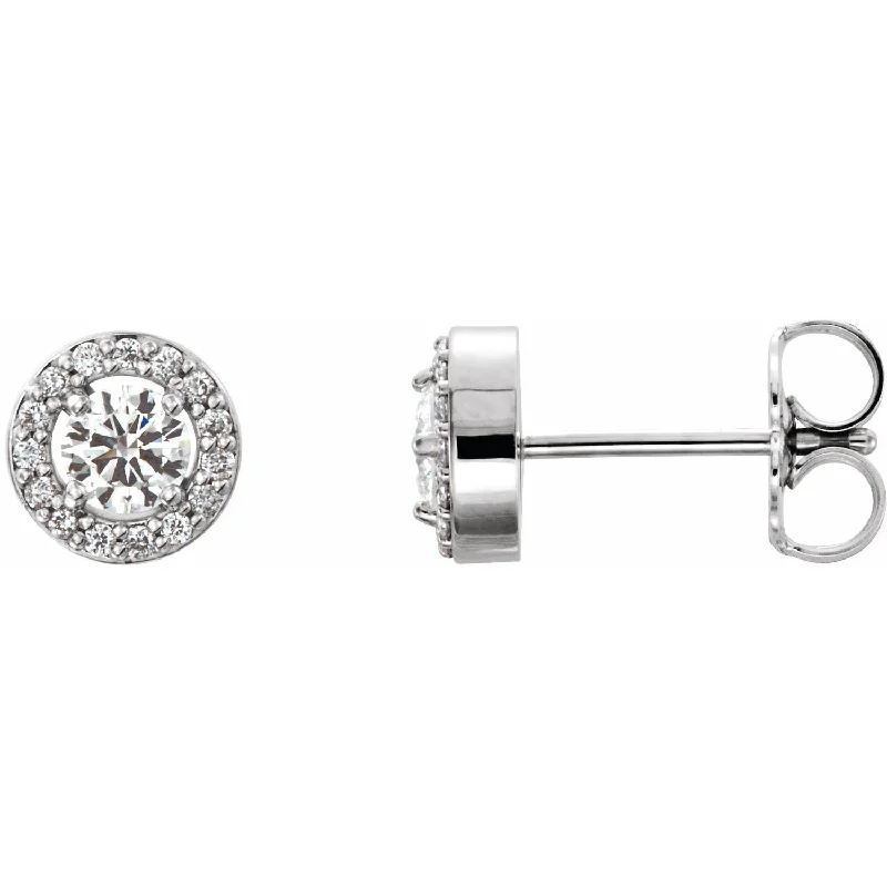 Stud Earrings with Floral Motifs -14K White Gold 1/2ct Lab-Grown Diamond Halo Stud Earrings Clarity SI, Color G-H