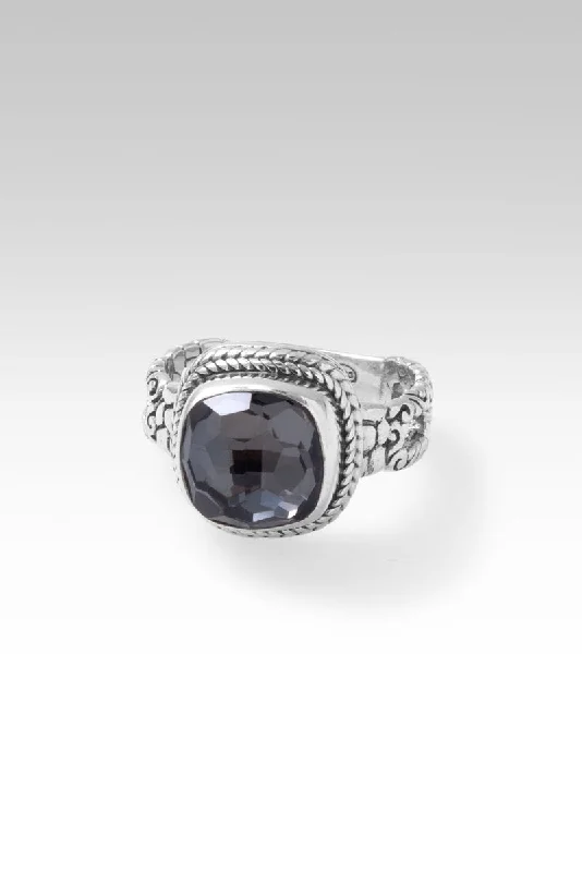 Women’s slim rings with pave sapphire accents -Inner Harmony Ring™ in Odyssey Black Knight™ Mystic Quartz