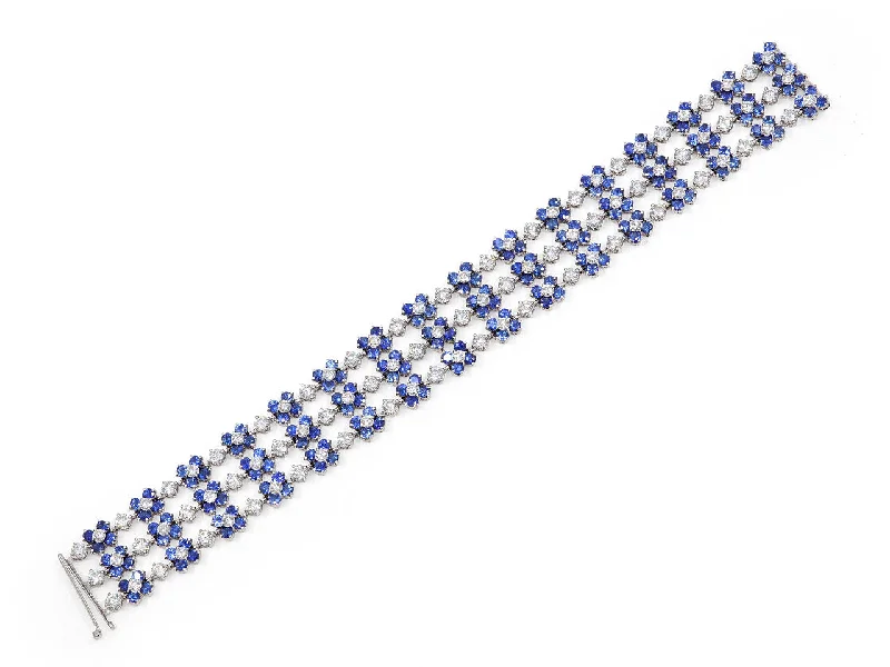 Bracelets with sleek topaz for icy shine -Sapphire and Diamond Floral Bracelet in 18K White Gold