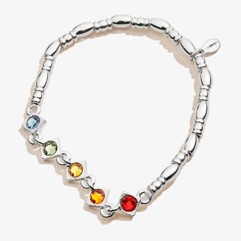 Bangles with interlocking links for uniqueness -Crystal Rainbow Stretch Bracelet