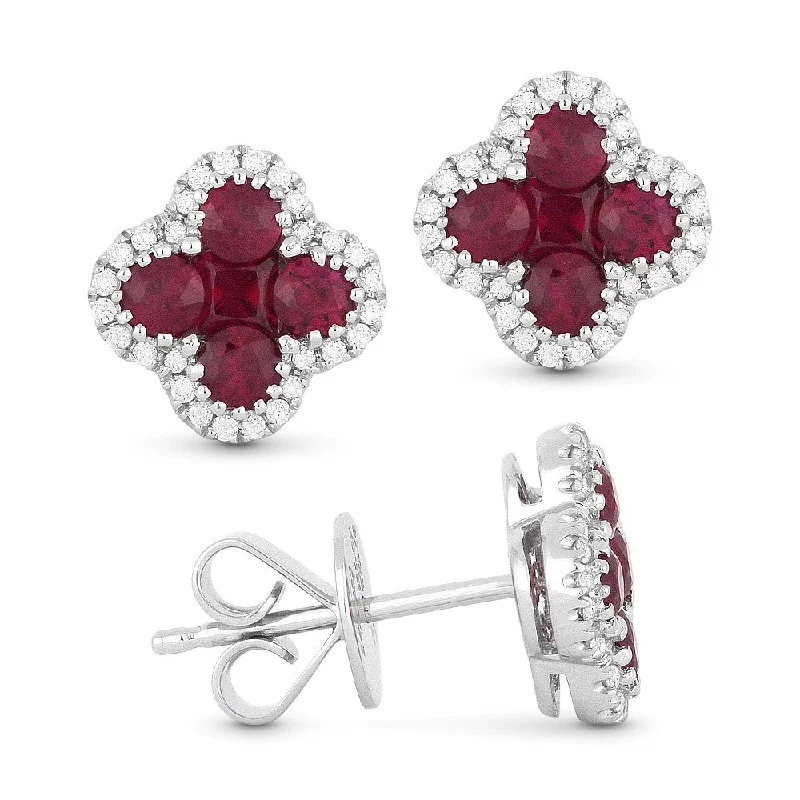 Detachable Stud Earrings with Charms -18" 0.45Ct Ruby Stud Earrings In 14K White Gold