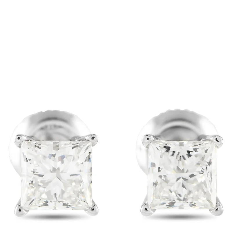 Stud Earrings with Leaf Motifs -White Gold 1.72ct Lab Grown Diamond Square Stud Earrings MF21-120424