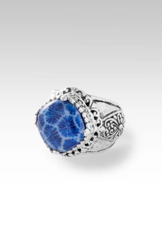 Women’s rings with fluorite stones for hues -Walk in Wisdom Ring™ in Navy Blue Indonesian Coral