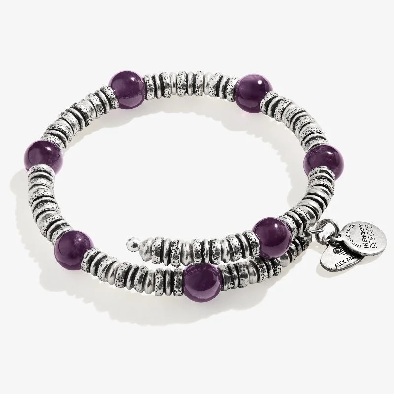 Bracelets with open cuff for easy wear -Amethyst Beaded Wrap Bracelet