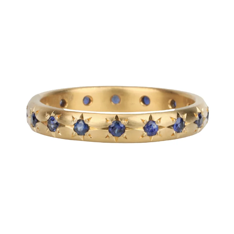 Women’s rings with stretch bands for ease -20K Semi-Rounded Ring with 18 Star-Set Blue Sapphires