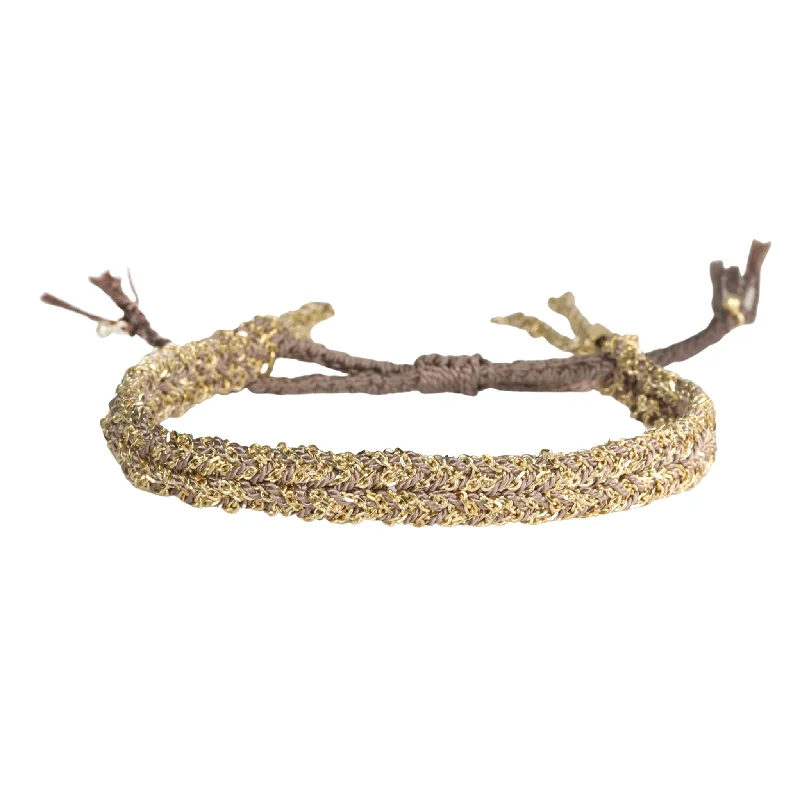 Bangles with raw citrine for sunny charm -Grey Silk and Yellow Gold Vermeil Chain Woven Bracelet