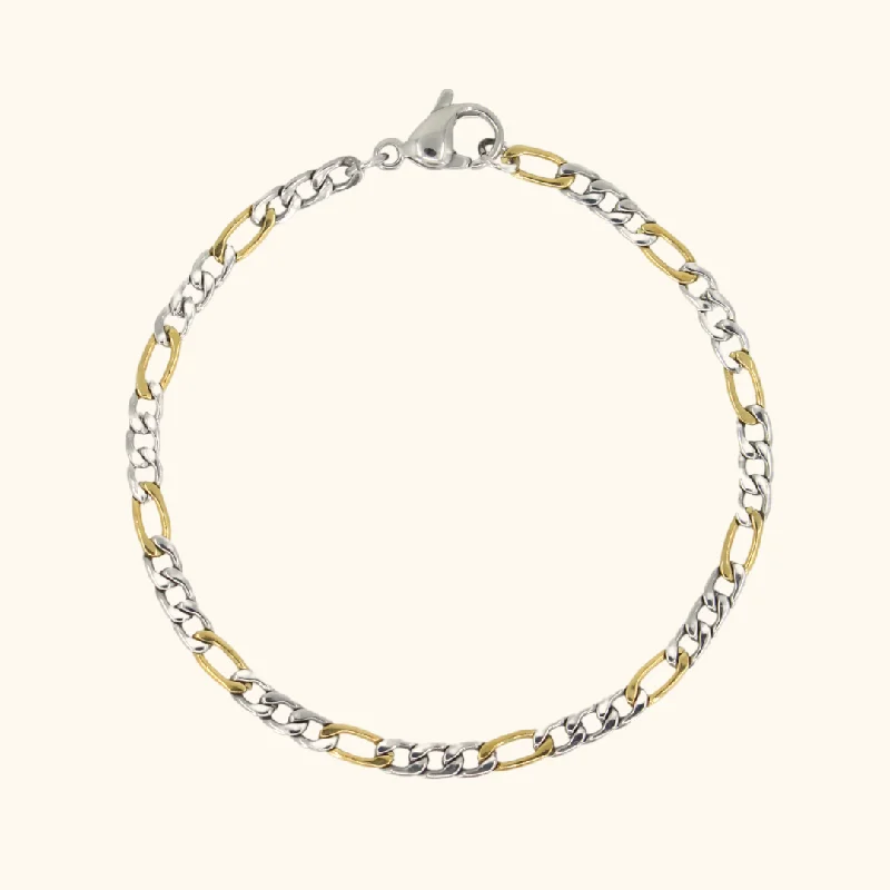 Bangles with gothic-inspired engravings for drama -Two Toned Figaro Chain Bracelet