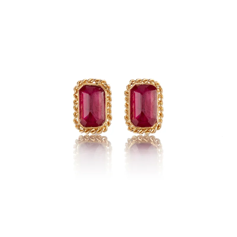 African Stud Earrings with Culture -Rectangular Ruby Stud Earrings