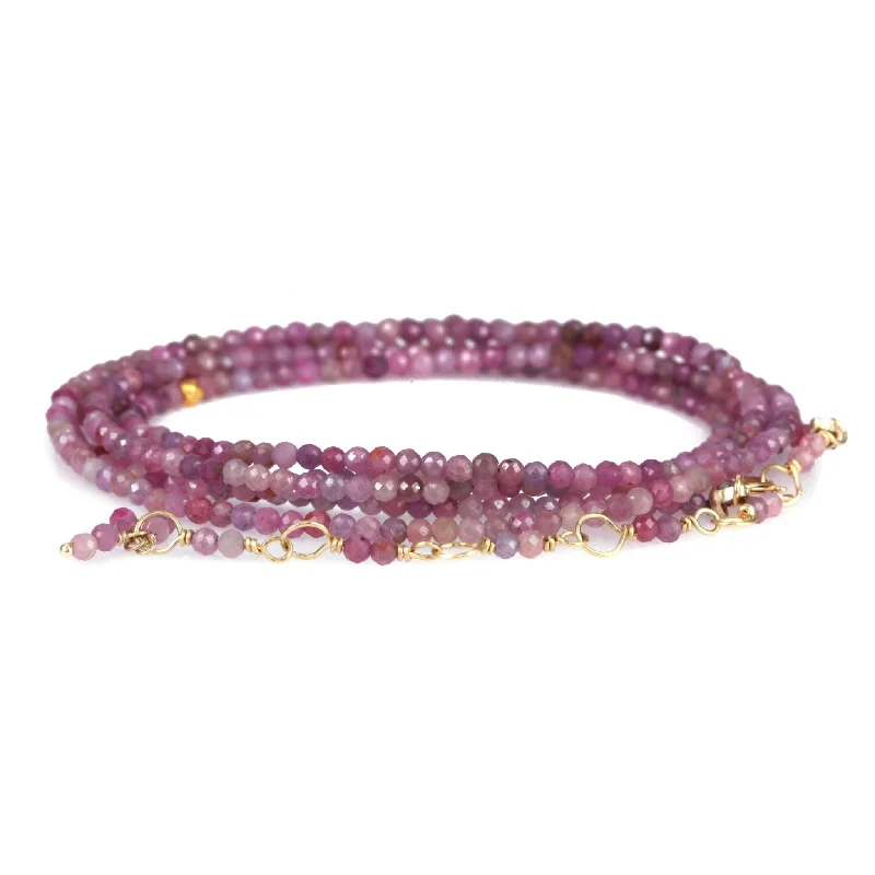 Bracelets with tourmaline gems for vibrant color -Faceted Multi Pink Ruby Beaded Wrap Bracelet