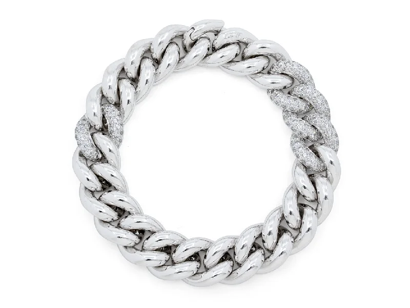 Bangles with chunky designs for statement wear -Pomellato Diamond 'Gourmette' Bracelet in 18K White Gold