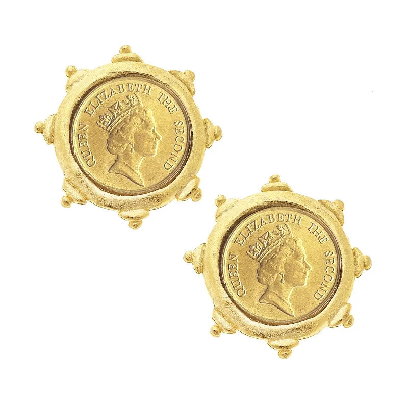 Lightweight Stud Earrings for All Day -Susan Shaw Queen Elizabeth II Coin Stud Earrings