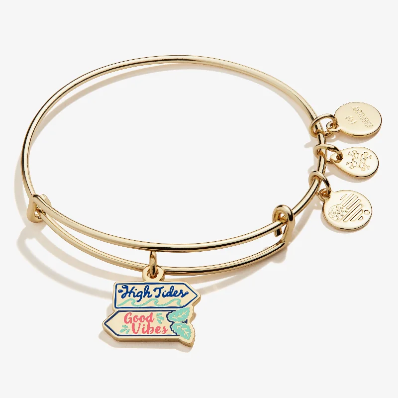 Bracelets with opal gems for iridescent glow -'High Tides Good Vibes' Charm Bangle