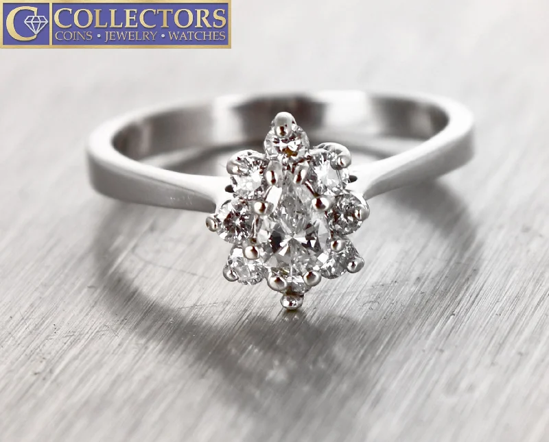 Women’s rings with vintage claw prong settings -Lovely Ladies 0.43ctw Pear Round Halo Diamond Platinum Promise Ring