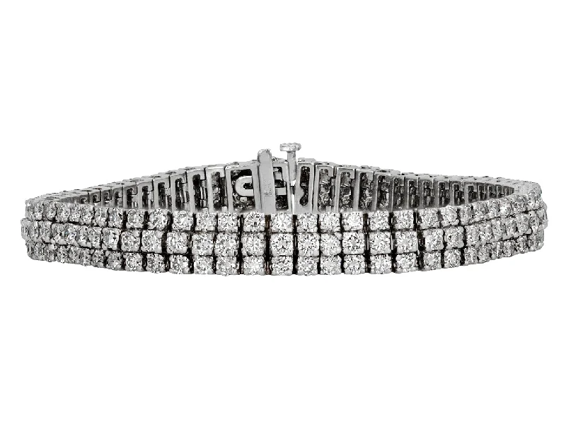 Bracelets with pearl beads for classic beauty -Three Row Diamond Bracelet in 18K White Gold