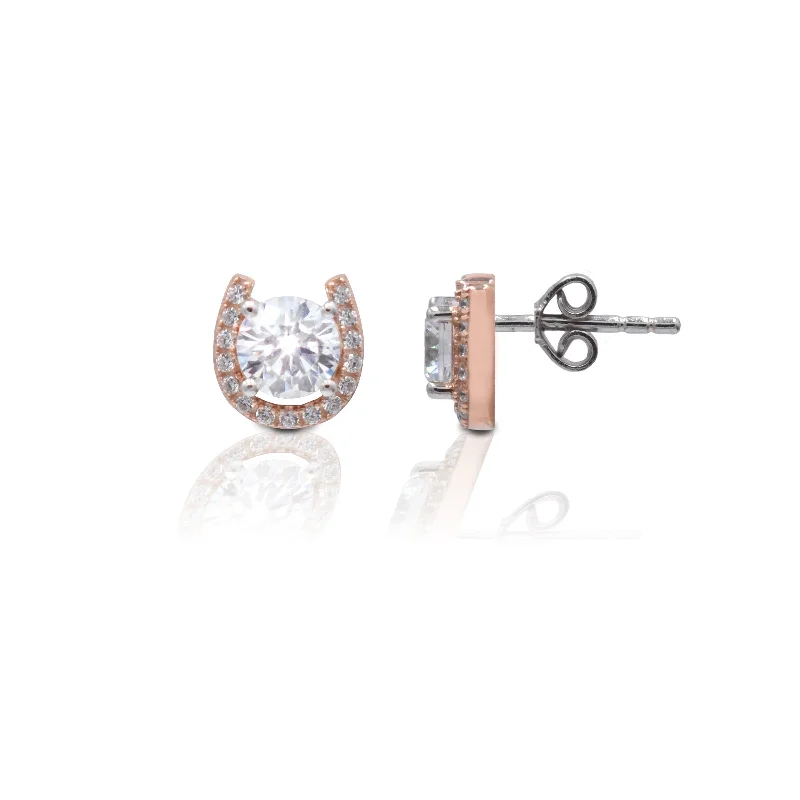 Crystal Stud Earrings for Sparkle -Kelly Herd Rose Gold Plated Horseshoe Stud Earrings-Sterling Silver