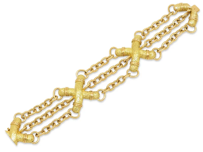 Bracelets with tiger eye for warm bands -Tiffany & Co. Schlumberger Triple Strand 'X' Bracelet in 18K Gold