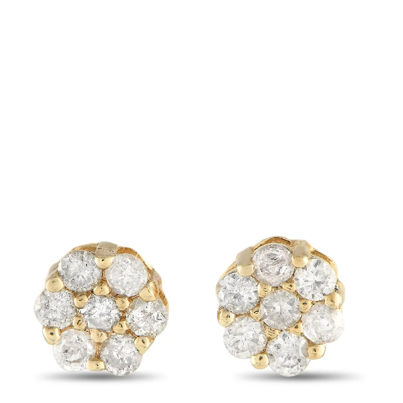 Square Stud Earrings for Modern -Yellow Gold 0.25ct Diamond Cluster Stud Earrings