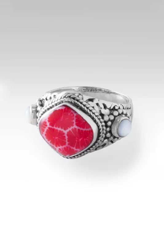 Women’s rings with polished malachite for swirls -Joyful Ring II™ in Red Indonesian Coral