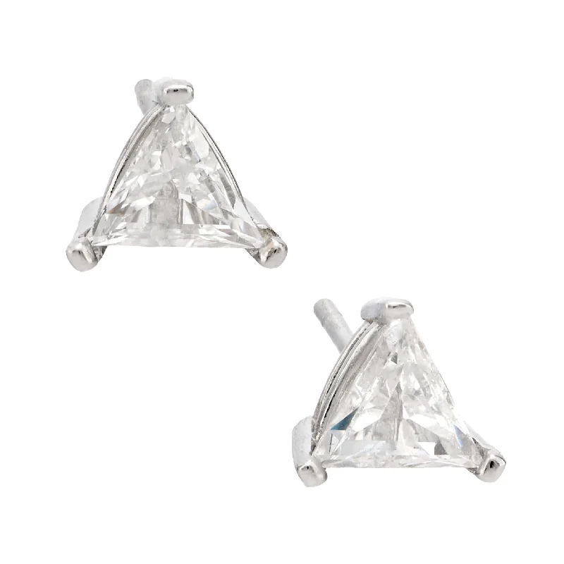 Stud Earrings with Knot Designs -Modern .97 carat total weight diamond 14k white gold triangle stud earrings