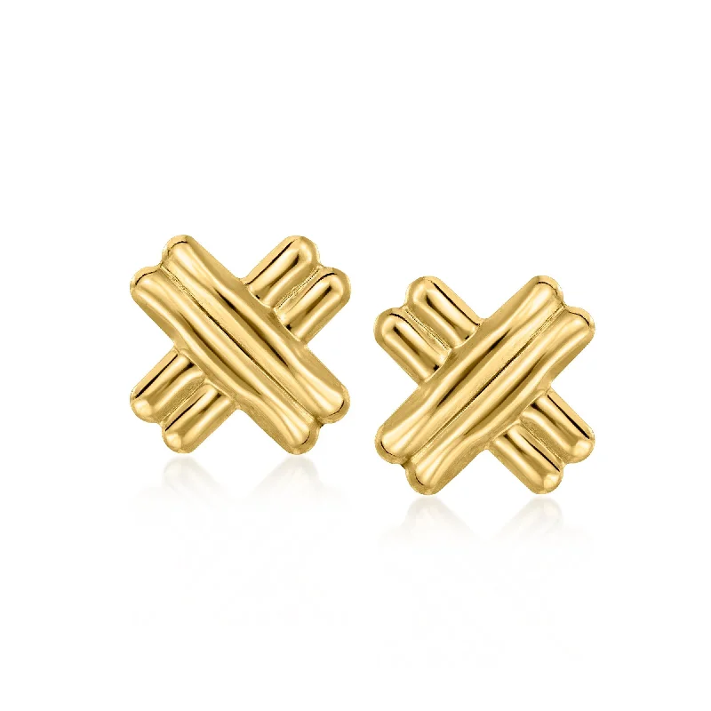 Gothic Stud Earrings with Dark Tone -Canaria 10kt Yellow Gold Ribbed X Stud Earrings