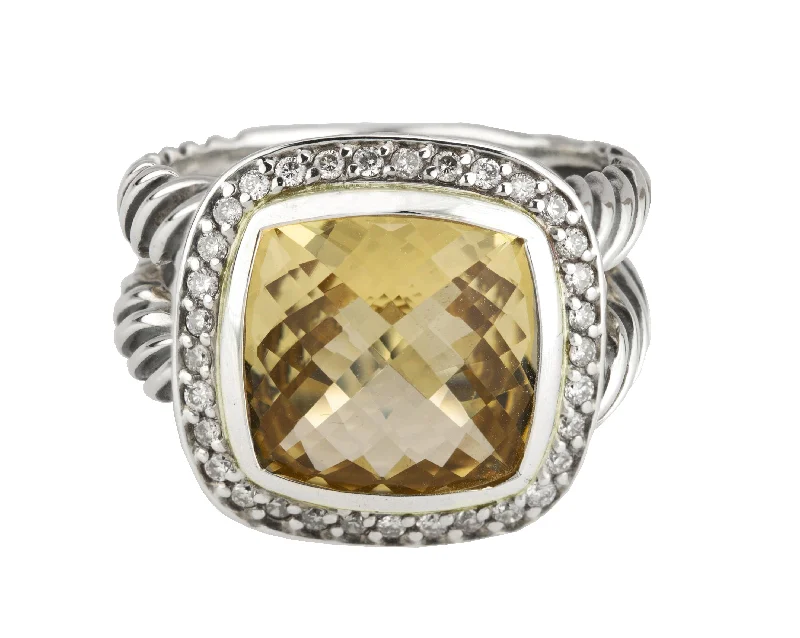 Women’s rings with rough sapphire for chic -David Yurman 925 Sterling 18K Gold Albion Champagne Citrine 14mm Diamond Ring