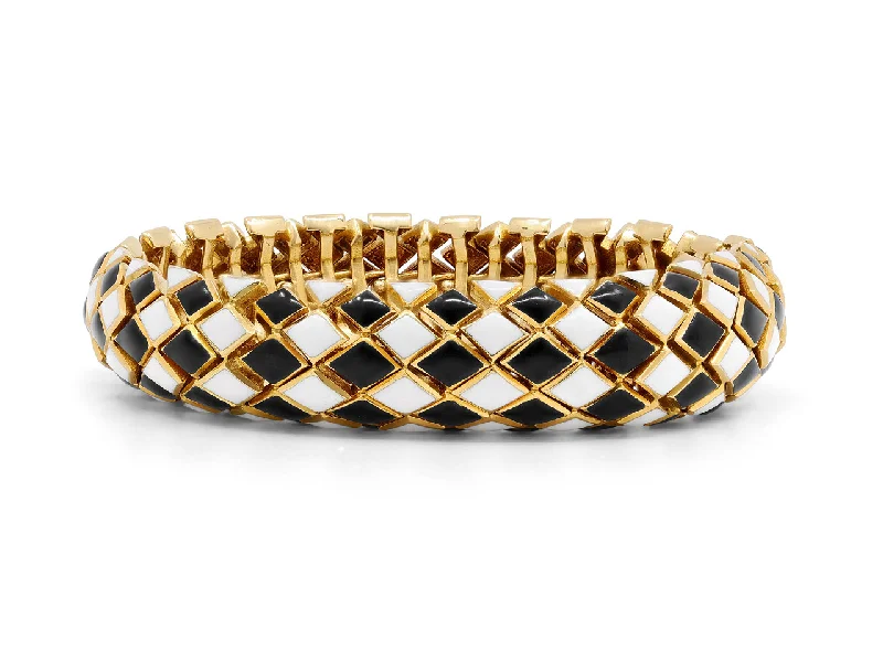 Gold bracelets with delicate diamond charm accents -David Webb Enamel 'Harlequin' Bracelet in 18K Gold