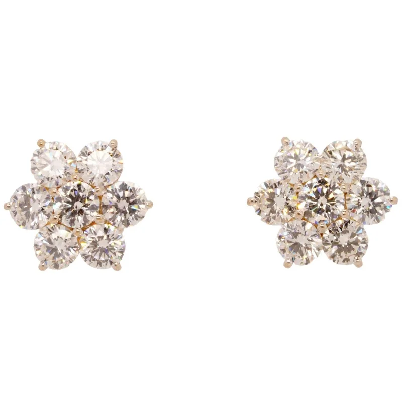 Double Stud Earrings for Impact -18K White Gold Round Diamond Flower Style Cluster Stud Earrings