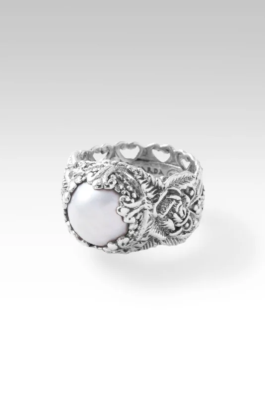 Women’s rings with polished jade for calm -Rejoice and Blossom Ring™ in White Mabe Pearl