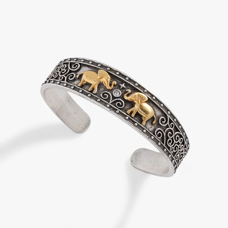 Bangles with pave-set diamonds for dazzle -Elephant Cuff Bracelet