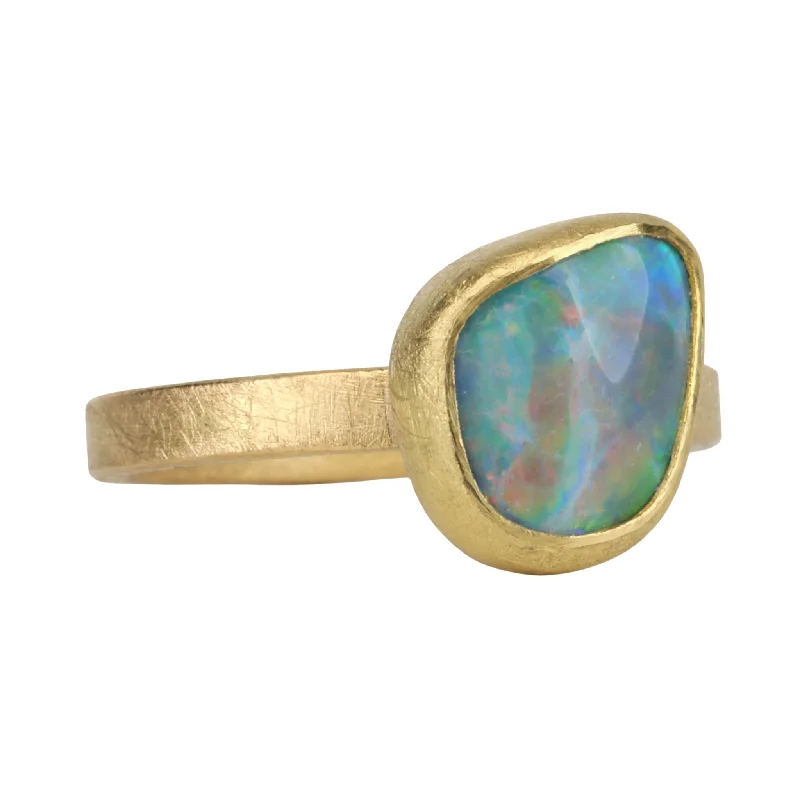 Women’s platinum rings with dazzling black diamonds -22 & 18K Asymmetrical Australian Opal Ring