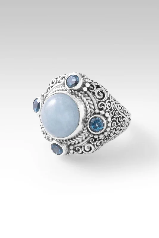 Women’s rings with geometric ruby for trend -Nurturing Soul Ring™ in Aquamarine