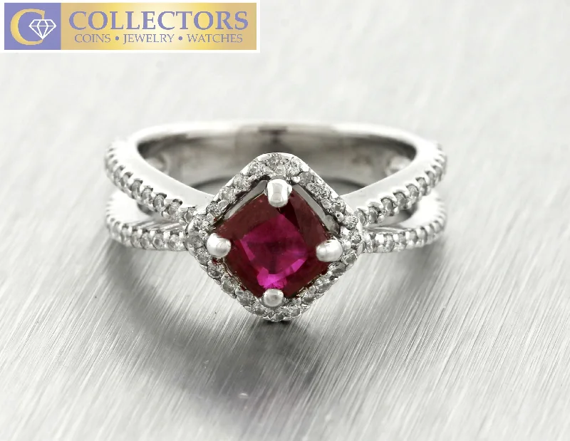 Women’s rings with aquamarine gems for calm -Lovely Ladies Estate 18K 750 White Gold 1.22ctw Pink Rhodolite Diamond Ring