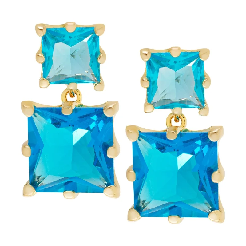 Stud Earrings with Filigree -Victoria Townsend Gold Plated Blue Topaz Cubic Zirconia Double Square Stud Earrings