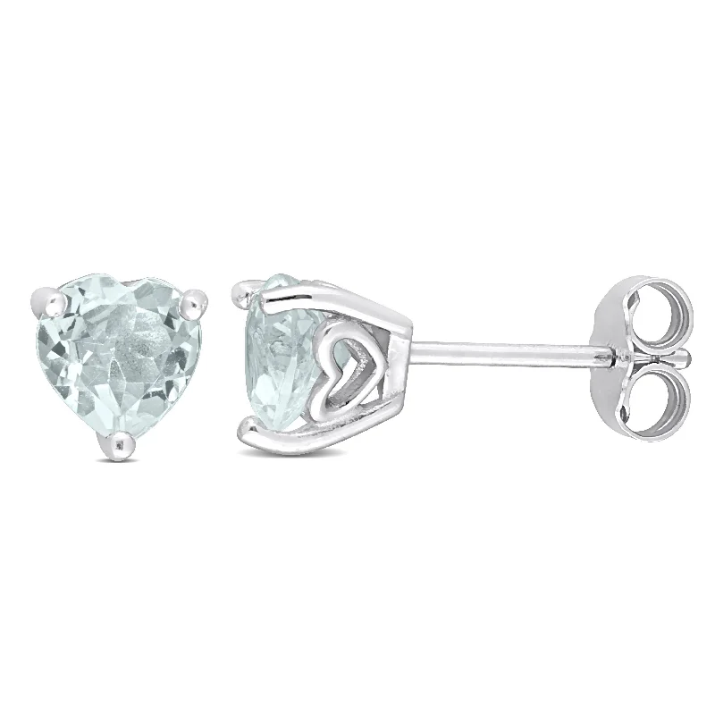 Stud Earrings for Everyday Glamour -Mimi & Max 1 1/3ct TGW Heart Shape Aquamarine Stud Earrings in Sterling Silver