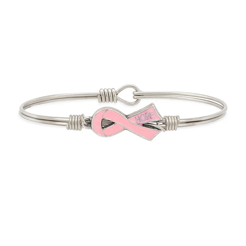 Bracelets with floral motifs for romantic touch -Breast Cancer Hope Ribbon Bangle Bracelet