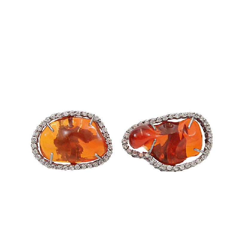 Lead Free Stud Earrings for Health -Fire Opal Stud Earrings with Diamonds