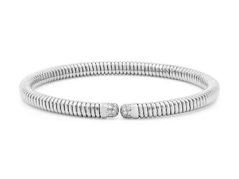 Bangles with rough opal for organic shine -Tubogas Diamond Bracelet in 18K White Gold, Small, by Beladora