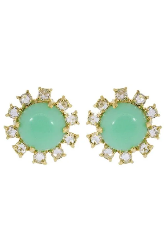 African Stud Earrings with Culture -Mint Chrysoprase and Diamond Stud Earrings